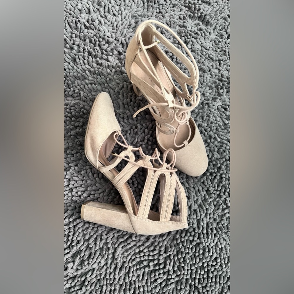 Christian Siriano heels. Tan suede. Size 8.5.
